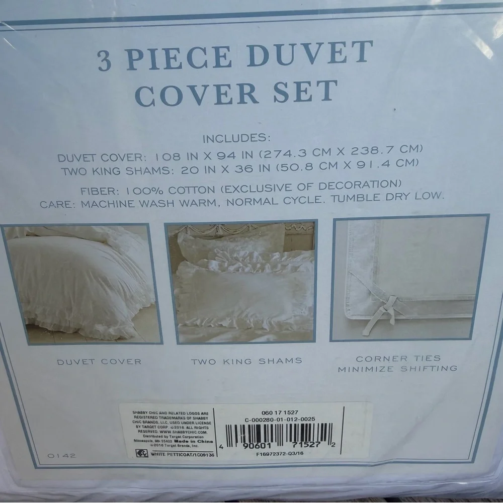 Simply Shabby Chic White Petticoat Lace Ruffled King 3-Piece Duvet Cover Set HTF
